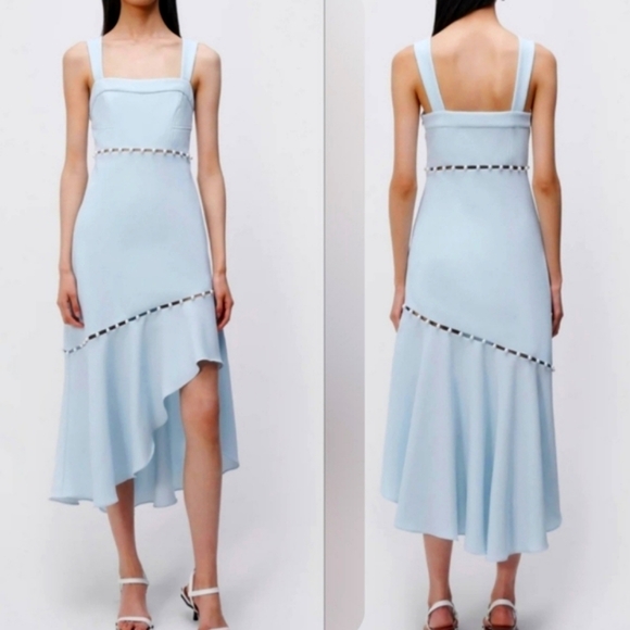 Jonathan Simkhai Dresses & Skirts - Jonathan Simkhai Size 6 Houston Sky Blue Squareneck Asymmetrical Midi Dress NWT